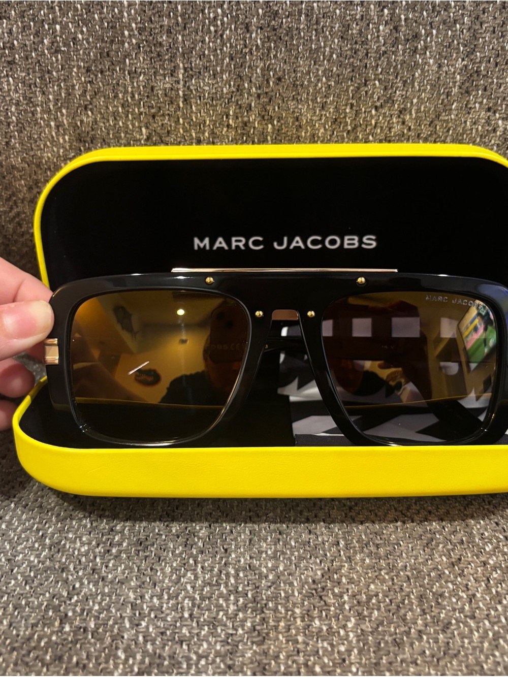 Marc Jacobs Black and Gold Frame Sunglasses with Gold Tinted Lenses